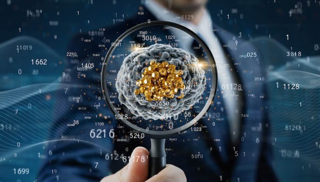 膨大な情報の中から真実を見抜きデータに騙されないためのデータリテラシーを象徴するレンズのイメージ画像