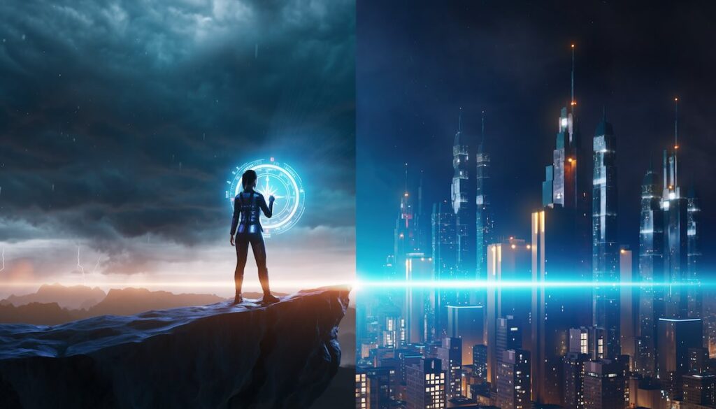 テクノロジーと社会の変化を読み解き不確実な未来を生き残るための戦略と羅針盤を象徴するイメージ画像