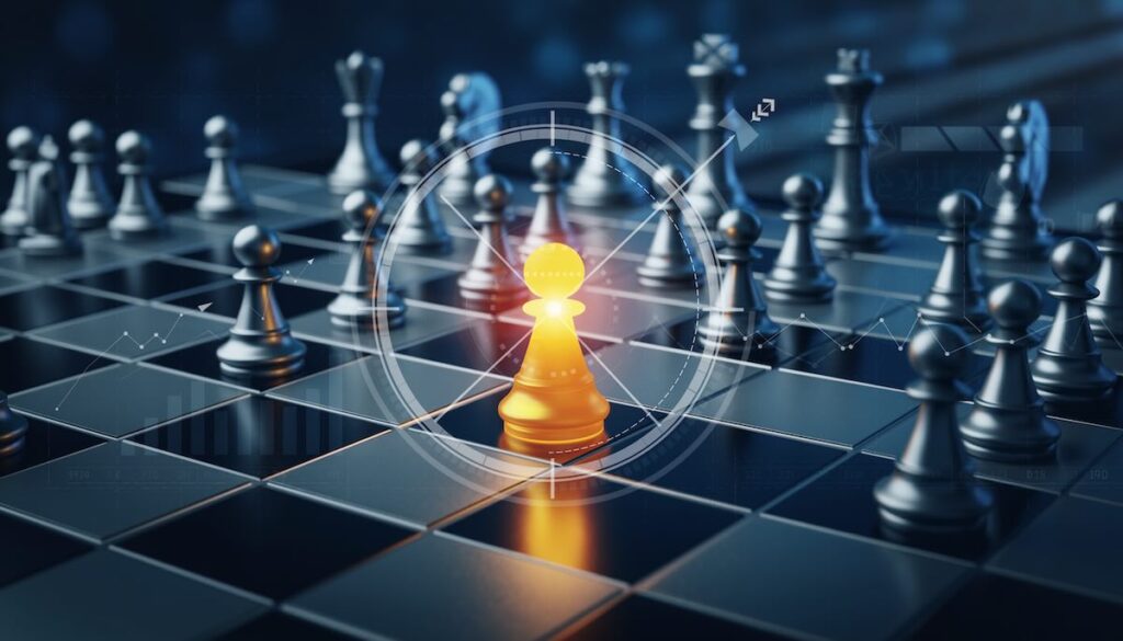 マーケティング戦略における差別化とポジショニングを象徴するチェスのイメージ画像