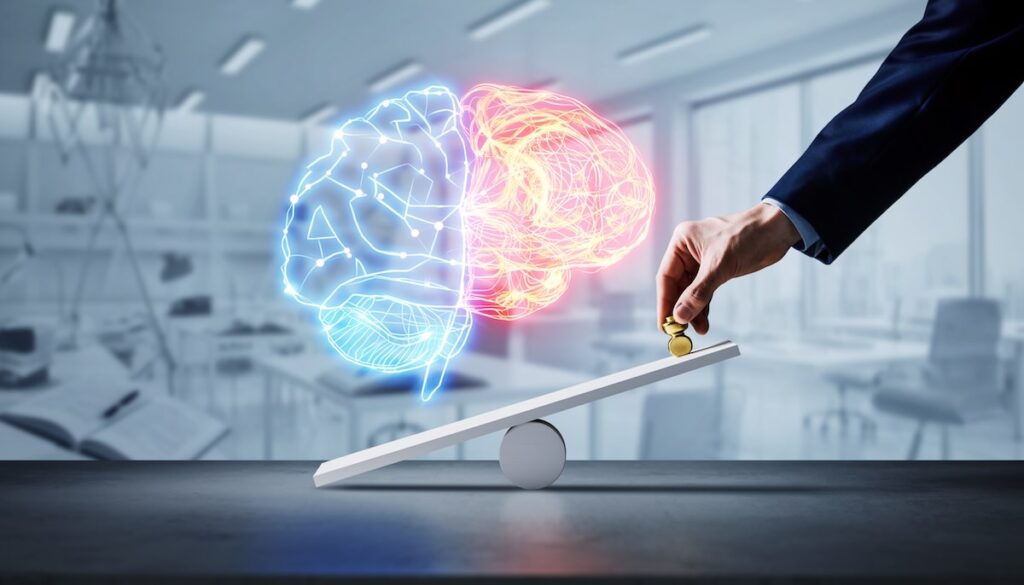 【2026年版】行動経済学・心理法則:非合理な選択を操る人間理解の本5選 人間の非合理な選択と行動経済学の心理法則を象徴する天秤と脳のイメージ画像