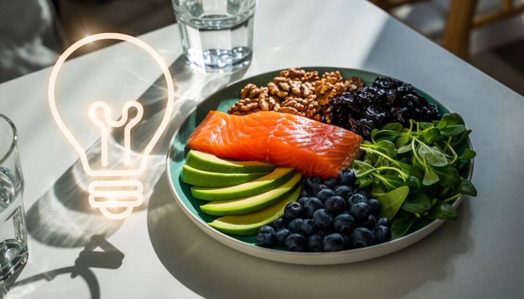 脳のパフォーマンスを最大化する健康的な食事とブレインフードのイメージ画像