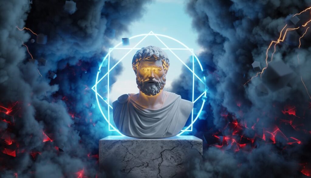 【2026年版】ストア哲学・メンタル強化:迷いを断つ鉄の心の作り方の本5選 嵐の中でも動じないストア哲学の精神とメンタルの強さを象徴する古代ローマの彫像のイメージ画像