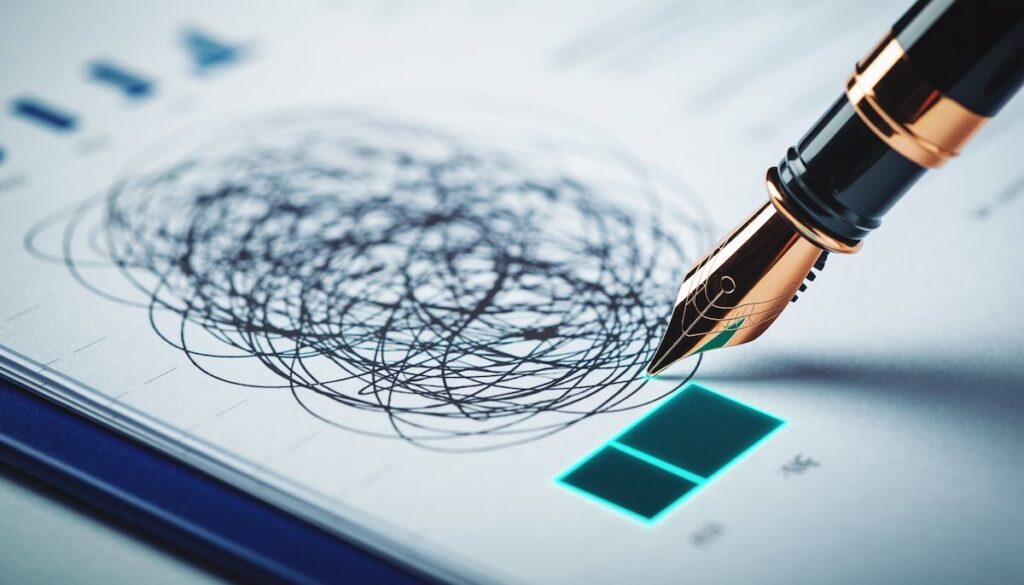 【2026年版】ビジネス文章術・ライティング:一瞬で伝わる文章の本5選 ビジネス文章の混乱を整理し一瞬で伝わる明確さを表現したペンとデジタルのイメージ画像