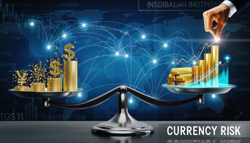 円安とインフレリスクに備えて資産をグローバルに分散投資する重要性を象徴する天秤のイメージ画像