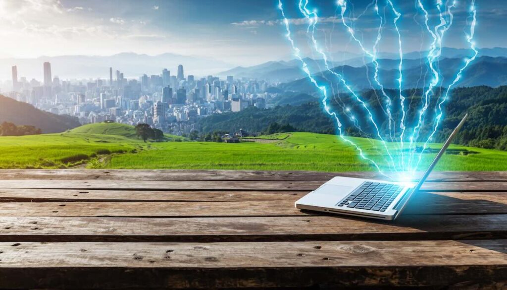 【2026年版】地方創生2.0:多拠点生活と地方ビジネスの本5選 地方の豊かな自然の中でデジタルツールを使い世界と繋がりながら働くデジタルノマドのイメージ画像