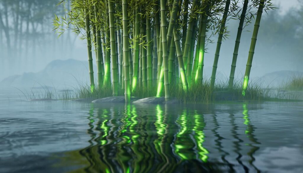 困難な状況でも折れずにしなやかに回復するレジリエンスを象徴する風にそよぐ竹のイメージ画像