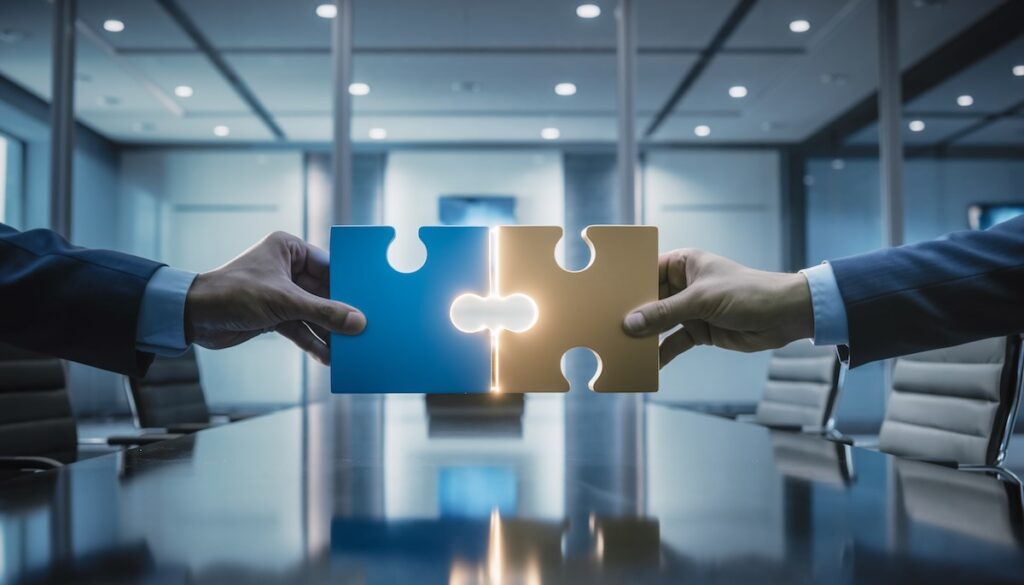 【2026年版】ハーバード流交渉術:Win-Winを実現する本5選 ハーバード流交渉術によるWin-Winの合意形成と問題解決を象徴するパズルのピースのイメージ画像