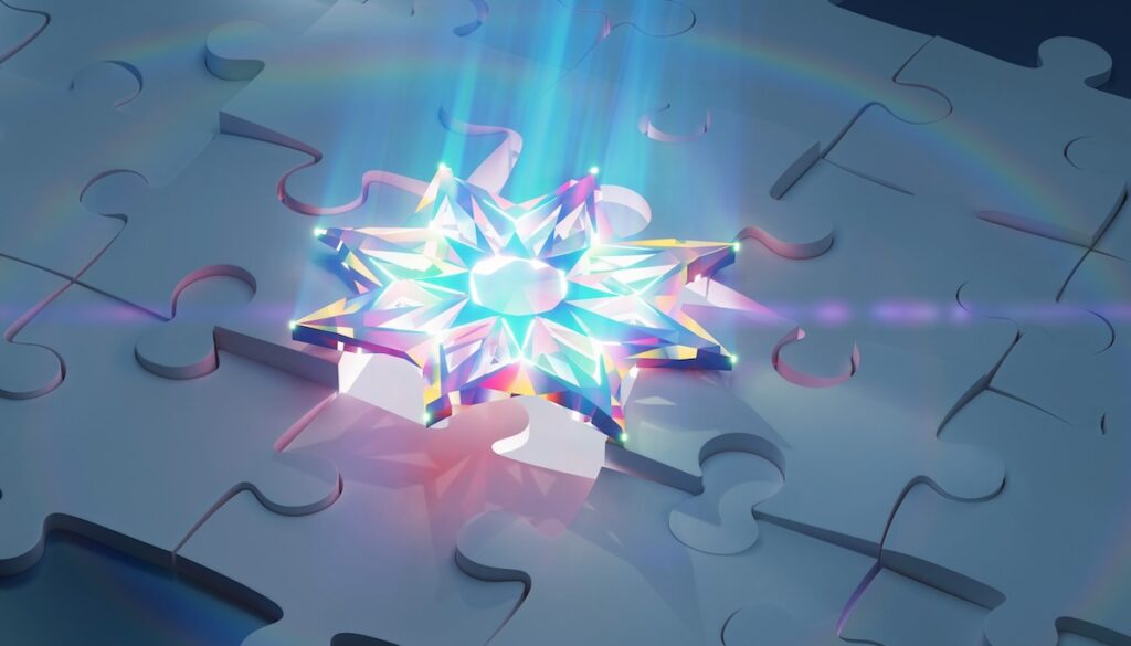 発達障害やグレーゾーンの特性を個性や才能として捉えるニューロダイバーシティを象徴する光るパズルのイメージ画像