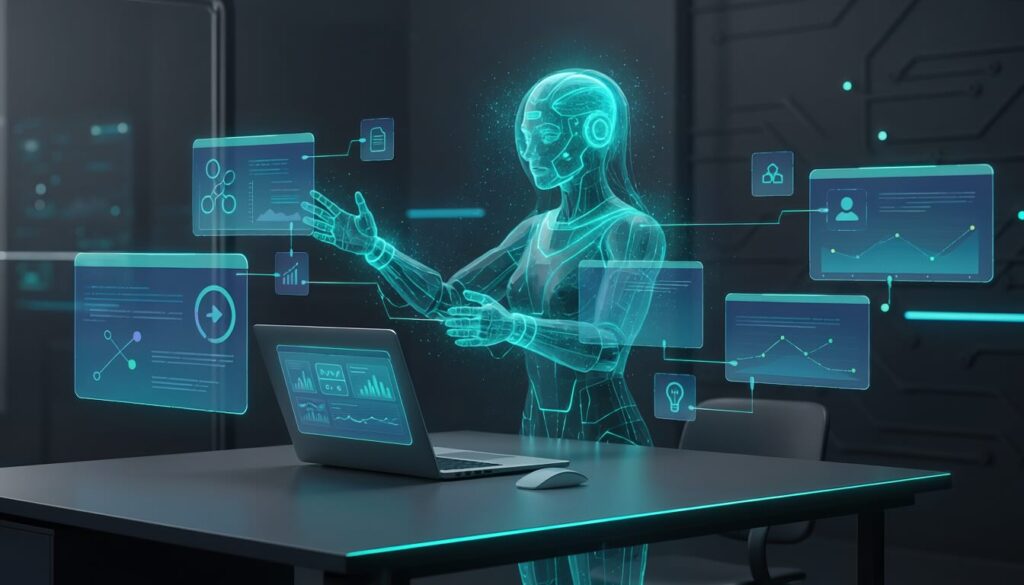 【2026年版】「SaaSのツギハギ」というバグを卒業する。業務を丸投げする「Claude Cowork(AIエージェント)」本5選 AIエージェント(Claude Cowork)がPC内で作業しているイメージ