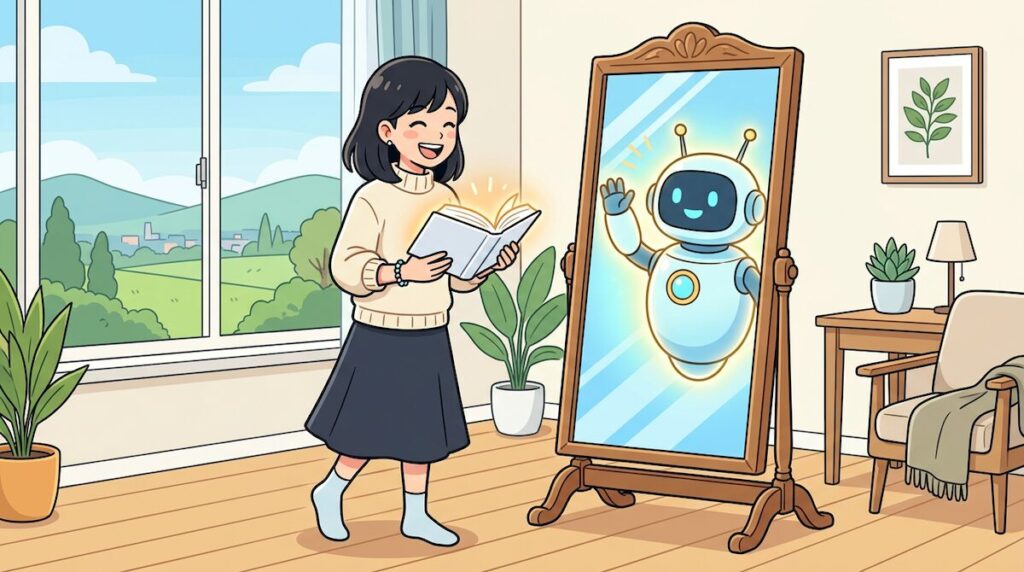 AIの進化に対する過剰な期待や恐れを手放し、機械という鏡を通して人間らしさの価値を見つめ直すための必読書を紹介する記事のアイキャッチ画像